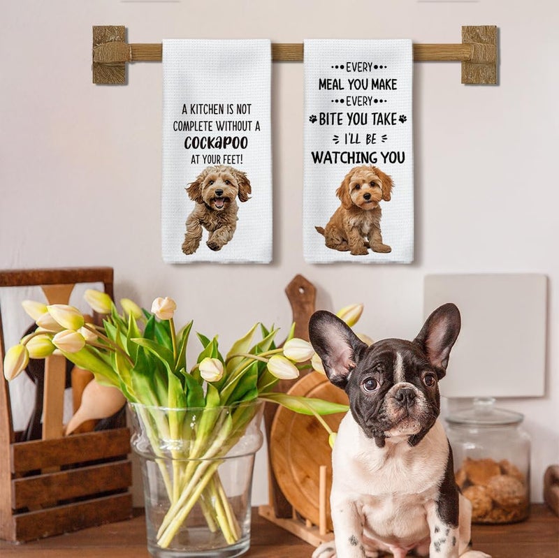 Tzhim Cockapoo Dog Kitchen Towels Set of 2, Cockapoo Gifts Hand Towels, Gifts for Cockapoo Lovers Dish Towels Dishcloths Tea Towels for Kitchen, Dog Lover Gifts, Dog Kitchen Bathroom Decor, 16x24 Inch - Image 3